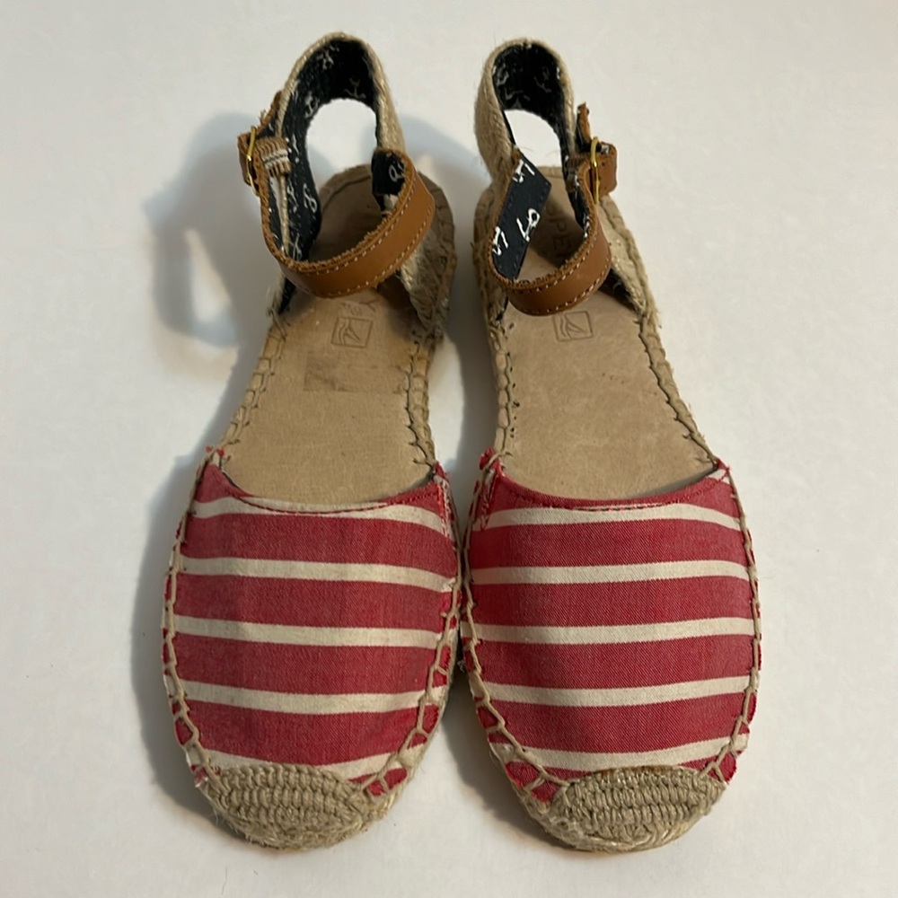 Sperry Topsiders Red and Beige Striped Espadrille Flats Size 5